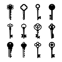 Key Silhouette Vector Bundle Black and White Key Clipart EPS Illustration
