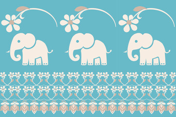 Beautiful Thailand,elephants pattern,floral,thai pattern,seamless,Traditional,ethnic,fabric pattern for textiles,rugs, wallpaper,clothing, sarong,batik,print,background,illustration,vector