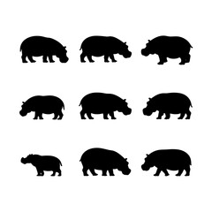 Hippopotamus Silhouette Vector Bundle Black and White Hippopotamus Clipart EPS Illustration