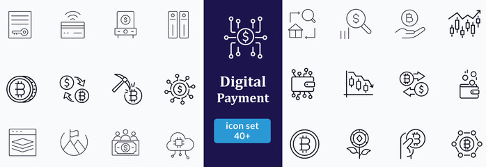 Bil and Payment line icon set. Outline bil and payment method symbols. Money transfer. Banking, credit card, cash and transaction symbol. Vector illustration