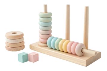baby colored wooden toy scandinavian style,  isolated on transparent background - generated by ai