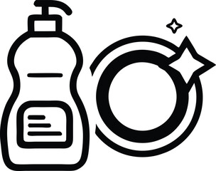 Cleaning Service - Single Line icon. Dish washing icon