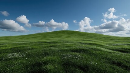 Fototapeta premium Lush green field under a vibrant blue sky