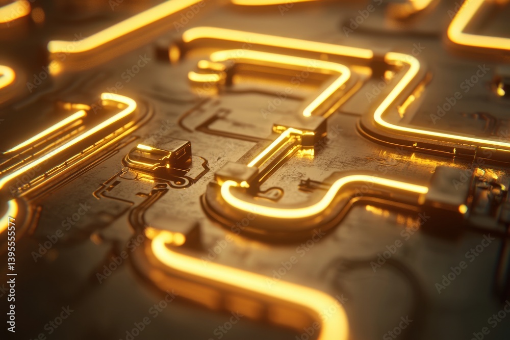 Wall mural abstract circuit design with illuminated lines and modern aesthetics