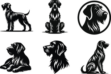 Collection of Black and White Dog Silhouettes, German Wirehaired Pointer Dog Wall Art, Unique Home Decor Illustration