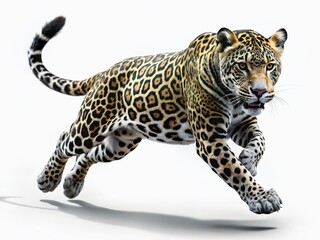 Fototapeta premium Powerful Black and White Jaguar Leap, Wildlife Action Shot, Big Cat, Jungle Predator, Nature