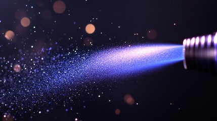 Spraying blue mist, shimmering particles