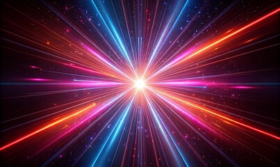 Abstract colorful light rays burst from center