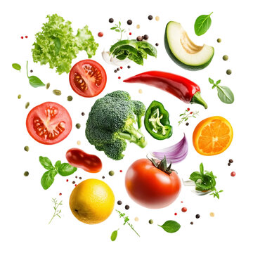 Cogumelos comest&iacute;veis flutuando no ar, isolado em fundo branco. Alimentos, frutas, verduras, legumes. Sabor na mesa. Tempero on a white background