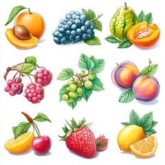 Vibrant Collection of Fresh Fruits Illustrations for Health and Wellness