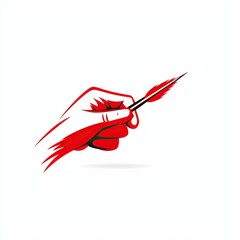 Fototapeta premium Stylized Illustration of Hand Holding a Paintbrush in Red and Black