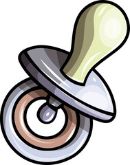 Cartoon illustration of a baby pacifier with soft, pastel colors