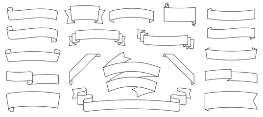 Simple ribbon vector illustration set. Scrolling ribbon frame with white copy space.
