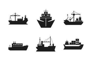 Obraz premium Set of Cargo ship silhouette vector 