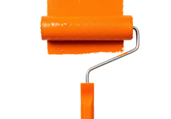 Isolated Orange Paint Roller Applying a Fresh Coat