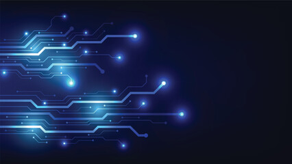 futuristic hi tech technology background with circuit board and blue light glowing