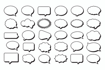 Collection of Black and White Comic Book Speech Bubbles