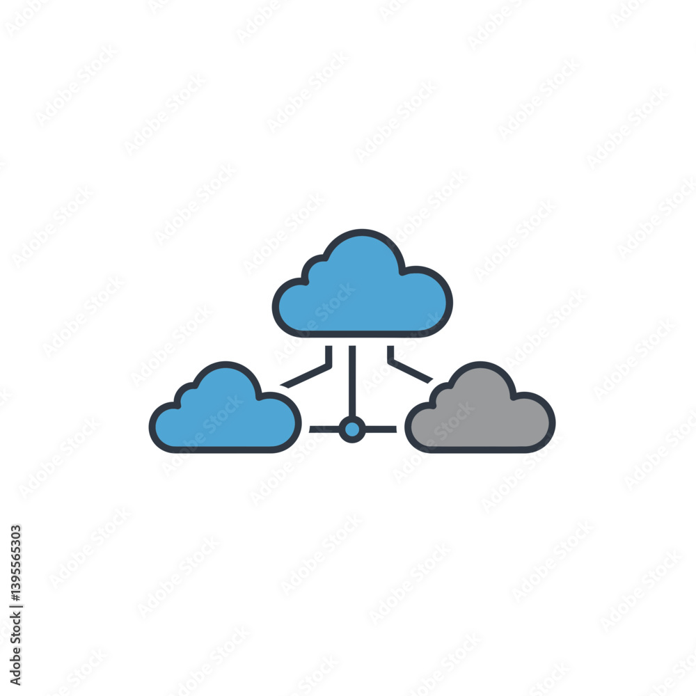 Poster cloud computing icon: a digital illustration depicts interconnected cloud symbols, symbolizing the e