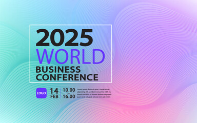 Business technology conference poster, corporate event banner template. Modern futuristic design abstract purple blue gradient background, dynamic flowing waves. Vector for seminar, summit, web. 