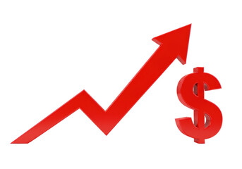 Isolated Upward Red Arrow with Dollar Sign Symbolizing Growth
