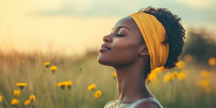 Serene African Woman Embracing Freedom and Hope in Nature, Capturing Spirituality and Thoughtfulness