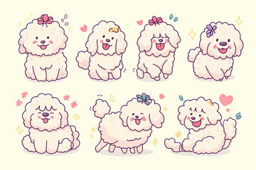 Obraz premium Cute Poodle Dog Cartoon Characters Set