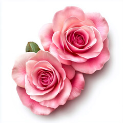 Fototapeta premium Two beautiful pink roses arranged elegantly, showcasing their delicate petals and vibrant colors, perfect for decor.