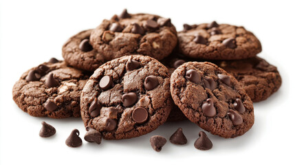 Obraz premium Delectable Chocolate Chip Cookie Pile: A mouthwatering close-up captures the perfect blend of textures and flavors, inviting a sweet indulgence.