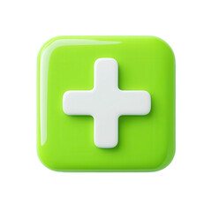 Obraz premium Green square with a white plus sign in the center icon transparent background