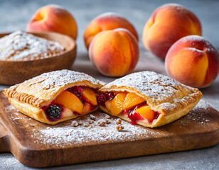 Peach Stuffed Turnover on Plate with Fresh Fruit