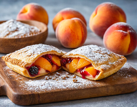 Peach Stuffed Turnover on Plate with Fresh Fruit