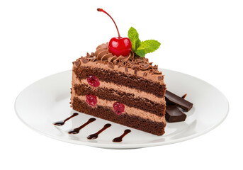 Isolated Slice of Chocolate Cherry Cake with Cherry Topping © Matteo