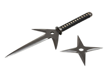 Isolated Ninja Throwing Knife and Star with Sharp Blades