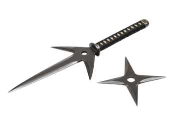 Isolated Ninja Throwing Knife and Star with Sharp Blades