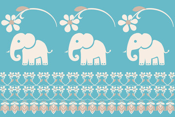 Beautiful Thailand,elephants pattern,floral,thai pattern,seamless,Traditional,ethnic,fabric pattern for textiles,rugs, wallpaper,clothing, sarong,batik,print,background,illustration