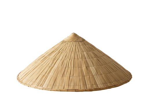 Isolated Traditional Asian Rice Hat Woven from Natural Straw