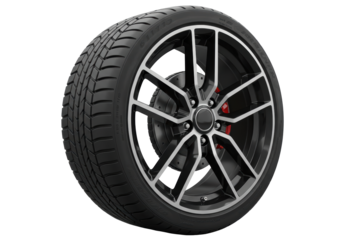 Isolated Modern Car Tire with Alloy Rim