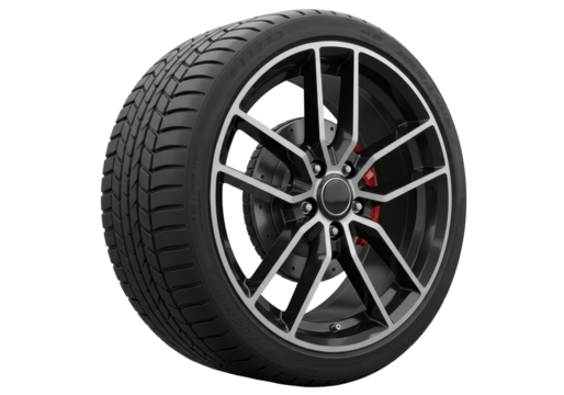 Isolated Modern Car Tire with Alloy Rim