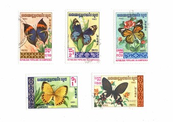 Vintage postage stamps from Kampuchea.