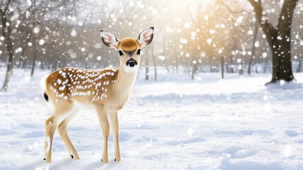 Adorable Fawn in Winter Wonderland