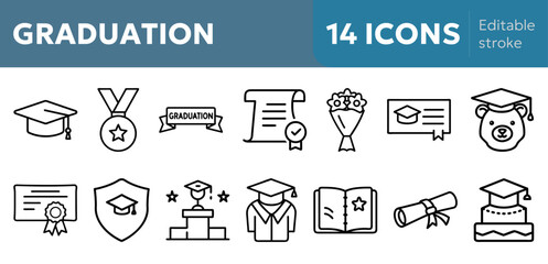 Graduation icons representing academic milestones and celebrations