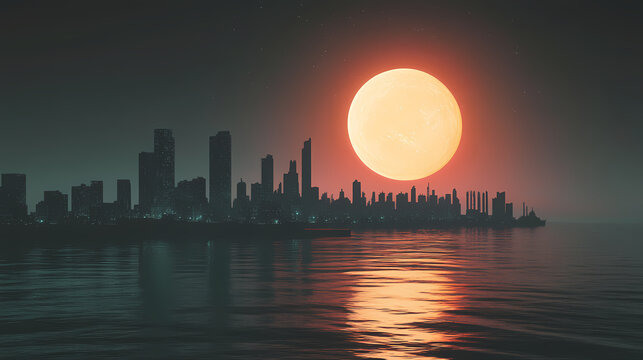 Dynamic atmospheric phenomenon earth planet weather event cosmic skyline over harbor life astronomical viewpoint solar system horizon. Cosmic Harbor. Illustration