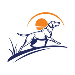 Dog Surfing Wave Logo Stylized Animal and Ocean Vector Illustration .