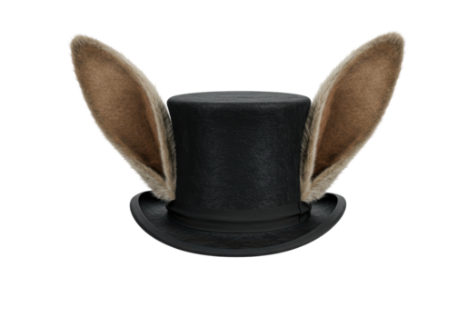 Isolated Vintage Rabbit Ears inside a Black Magician's Hat