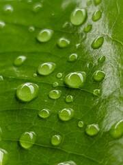 Raindrops on a Vibrant Green Leaf