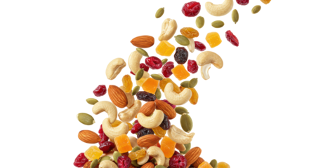 Isolated Falling Mix of Dried Fruits and Nuts Delight