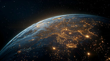 Obraz premium Digital Art Of Planet Earth At Night With City Lights