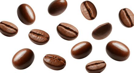 Isolated Scattered Roasted Coffee Beans with Smooth Texture