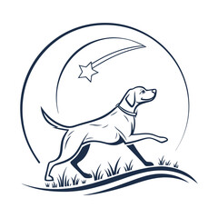 Dog Surfing Wave Logo Stylized Animal and Ocean Vector Illustration .