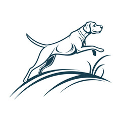 Dog Surfing Wave Logo Stylized Animal and Ocean Vector Illustration .